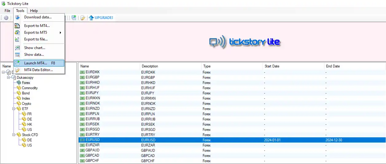 Launching MT4 from Tickstory